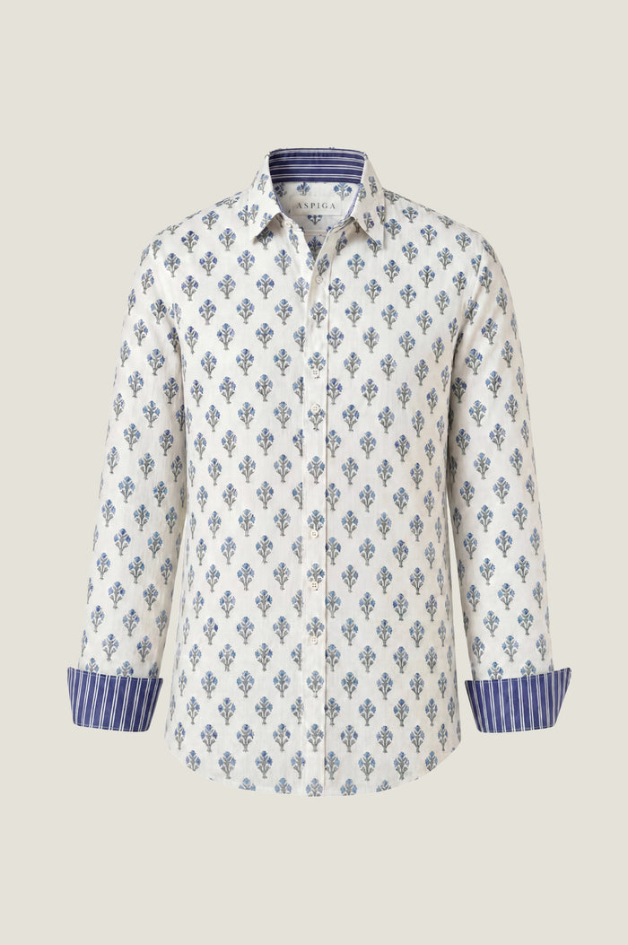 Men's Organic Cotton Shirt | Buti Ecru/Blue