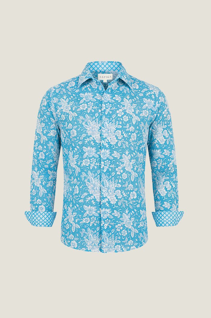 Men's Organic Cotton Shirt | Turquoise/White