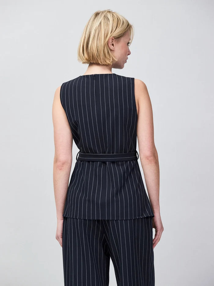 Navy Pinstripe Tailored Long Line Top