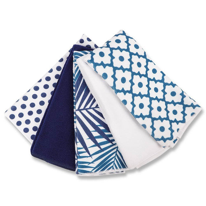 Navy Printed Tea Towels 5 Pack 316498-NAVY