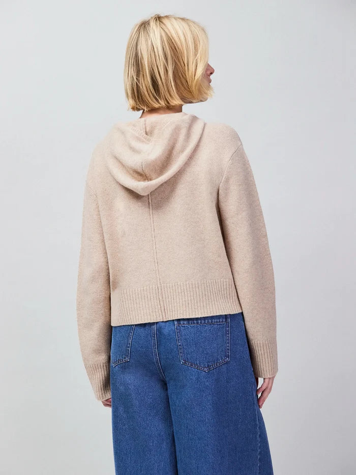Oatmeal Half Zip Wool Knit Hoodie
