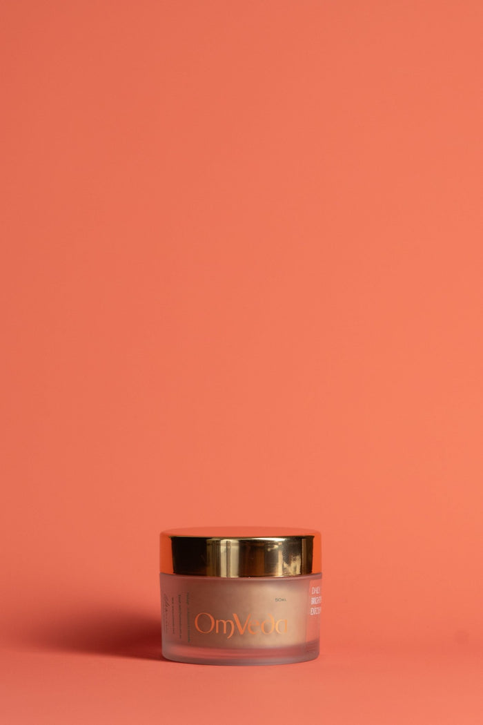 OmVeda daily brightening exfoliant jar with gold lid