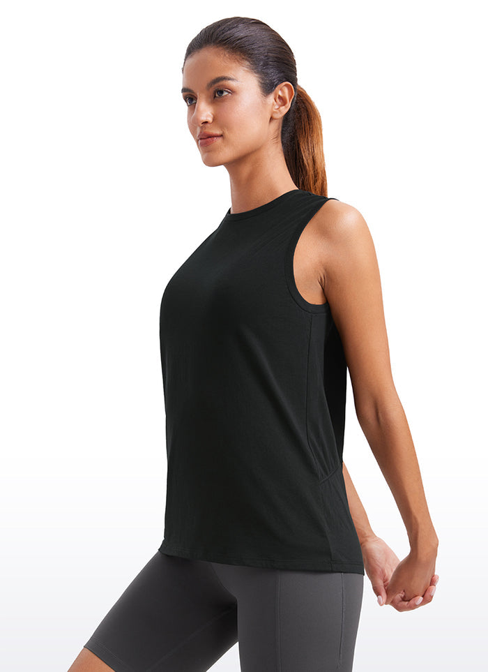CRZYOGA women's Pima Cotton Tank High Neck Black