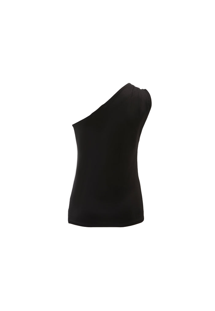 Pleated One Shoulder Blouse - BLACK