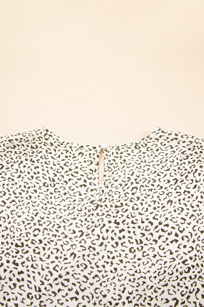 Beige Plus Size Leopard Print Frill Trim Short Sleeve Flared Dress - Size/Plus Dresses/Plus Midi Dresses