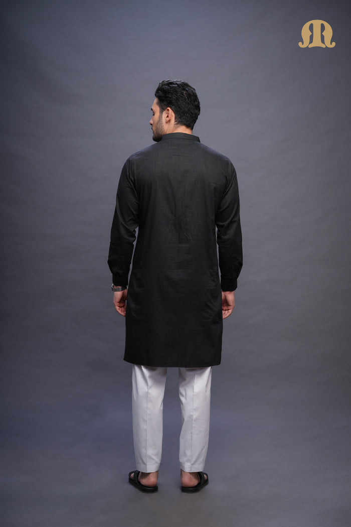Rusal Stripe Kurta Black Set Men