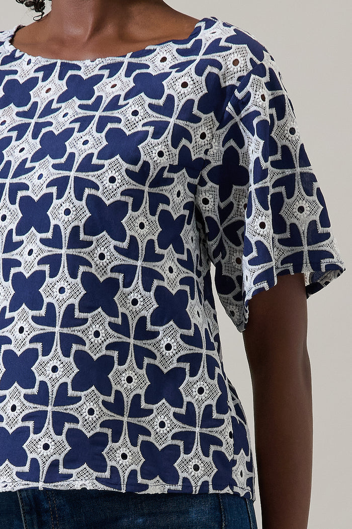 Sarly Eyelet Short Sleeve Cropped Top