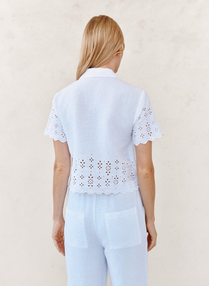 Short Sleeve Embroidered Button Down-Tops/Blouses-Uniquities