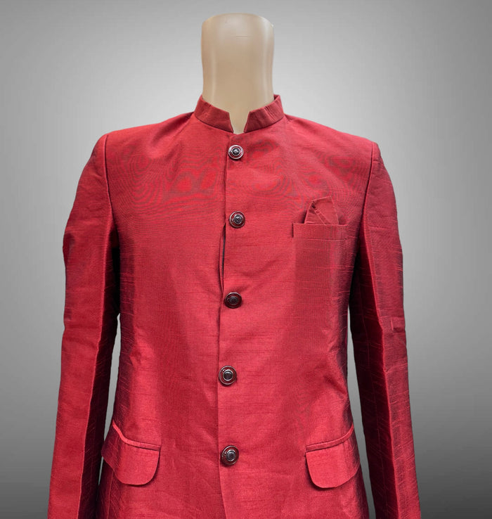 Silk Plain Crimson Red Short Jacket / Bandhgala / Jodhpuri
