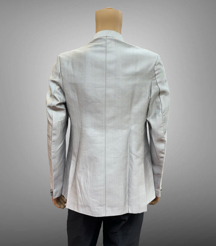 Silk Plain Silver Grey Short Jacket / Bandhgala / Jodhpuri