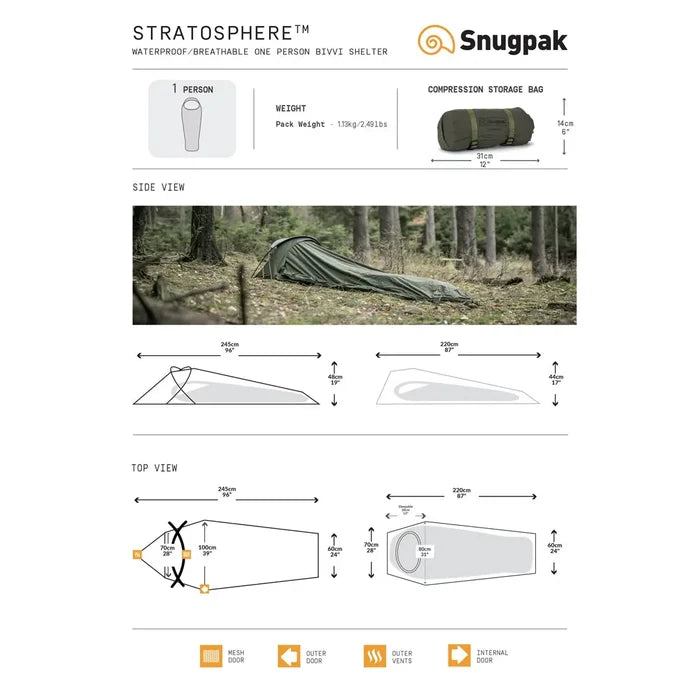 Technical data sheet of Snugpaks Stratosphere bivi shelter