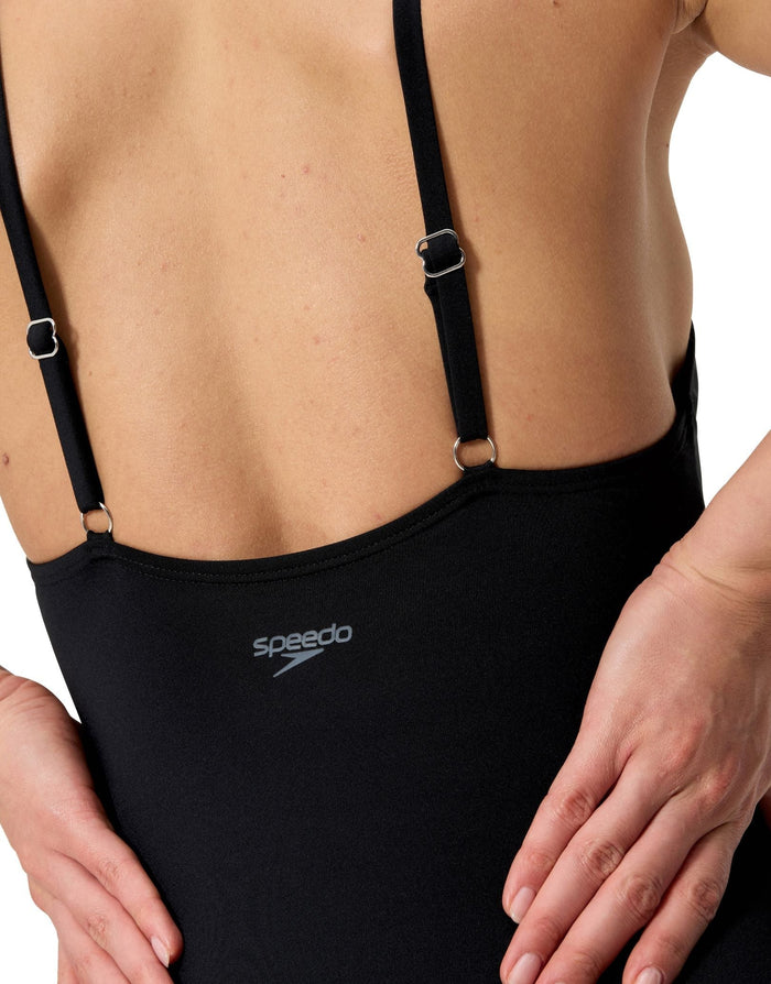 Solid V-Neck Swimsuit - Black