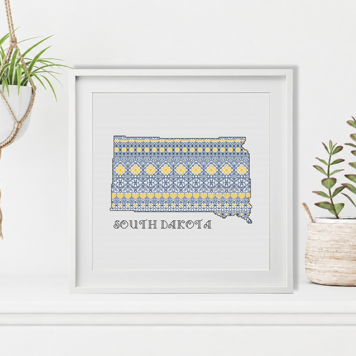 South Dakota Blackwork - Yellow & Blue Blackwork Pattern by Peppermint Purple