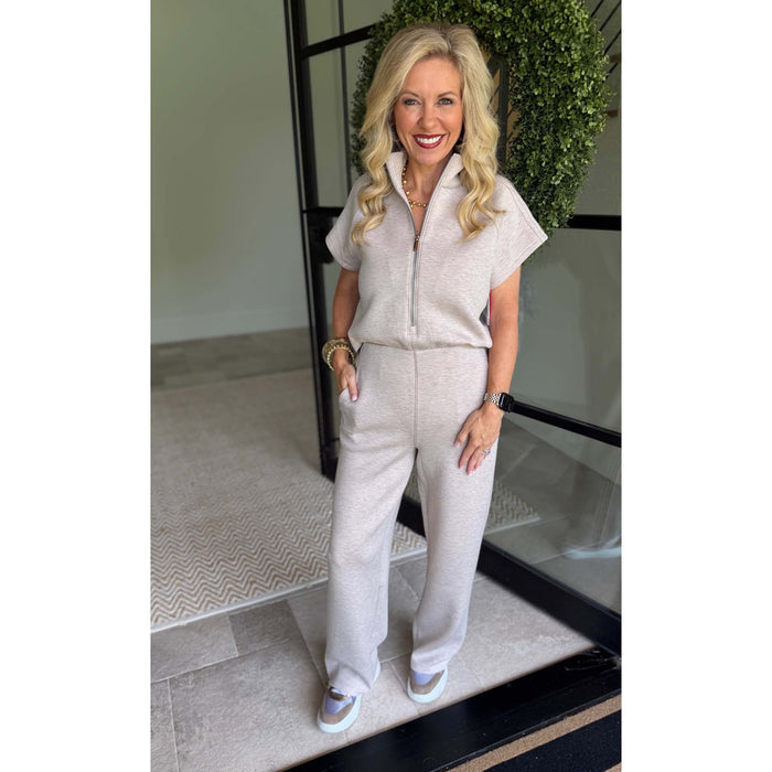 SPANX® AirEssentials® Pintuck Half Zip Jumpsuit 22784 – Bone Heather