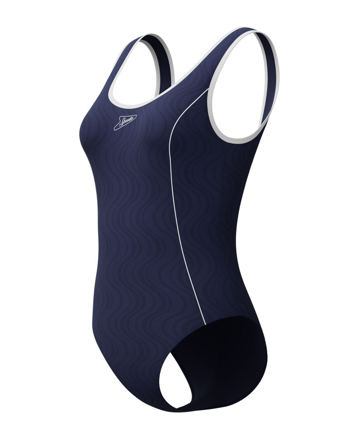 Speedo Textured Bound Deep Scoop Swimsuit - Navy/White
