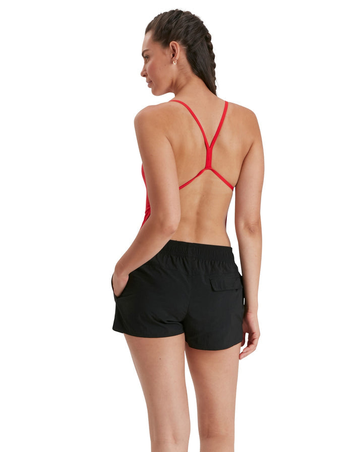 Speedo womens essential watershort black with red black crisscross sports bra