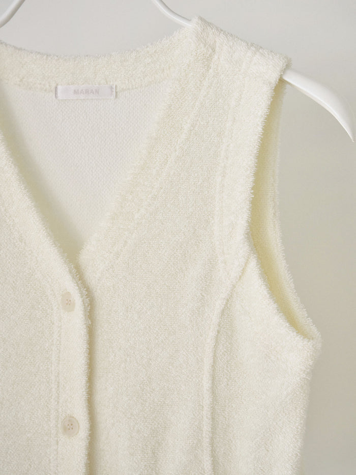 Terry V-neck Vest - Ecru