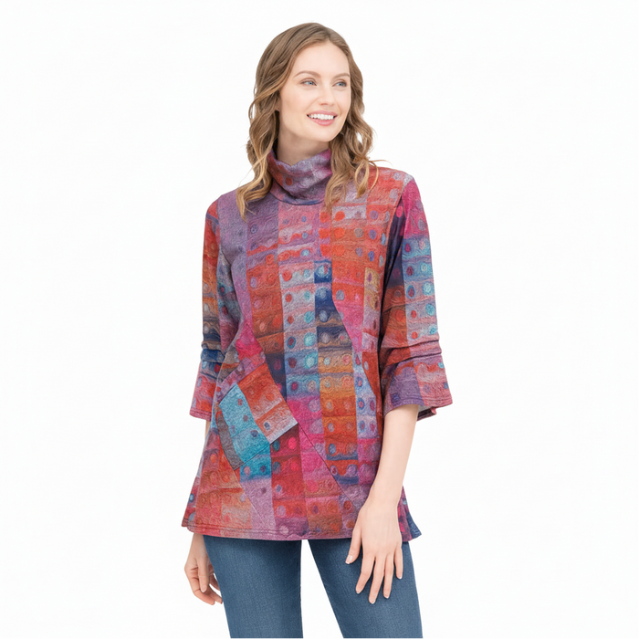 Textured Dot Sweater Knit Tunic in Pink/Multi - 9220 - Size XS Only!