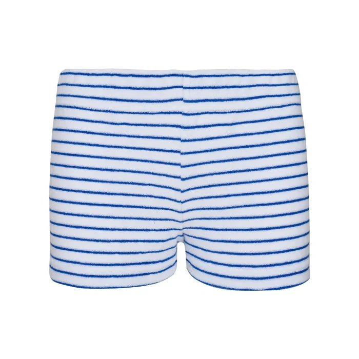 Towelling Beach Bum Hipster Shorts | Marine Stripe w/ Red Embroidery
