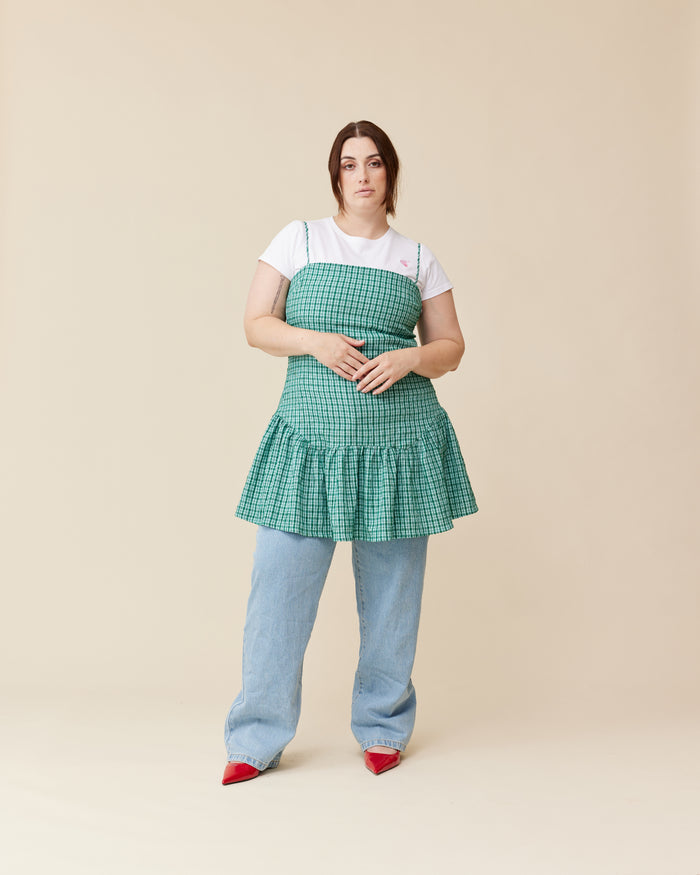 TRULLI MINI DRESS GREEN AQUA CHECK