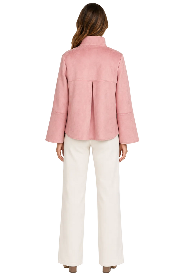 Vegan Suede Button Front Jacket - 4896-PNK