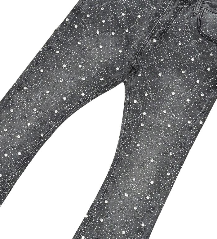 VICIOUS DENIM RHINESTONE STACKED PANT - VC510 - GREY