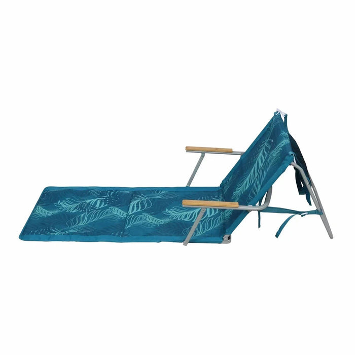 Waters Edge Foldable Beach Lounger Chair Bamboo Armrests Portable folding Sunbed- Blue