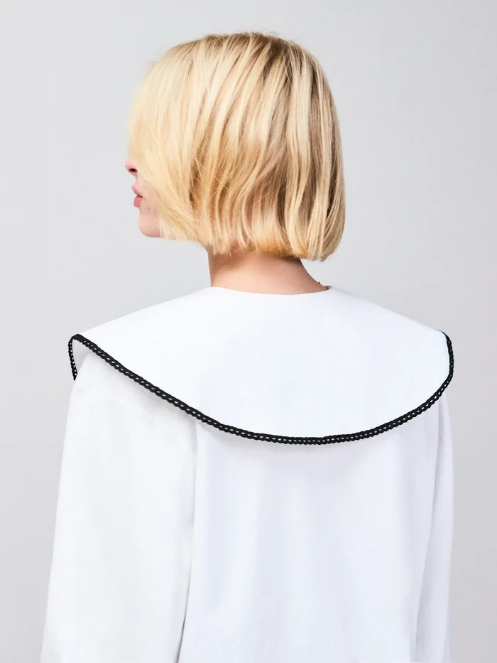 White Cotton Statement Collar Shirt