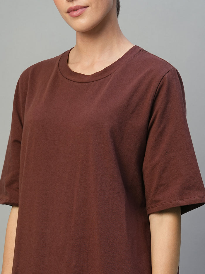 Women's Cotton Elastane Regular Fit Knit Dress Wine