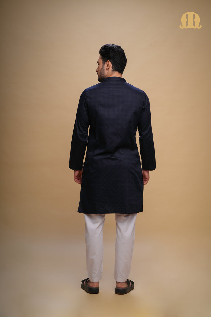 Yamuk Kurta Navy Blue Set Men