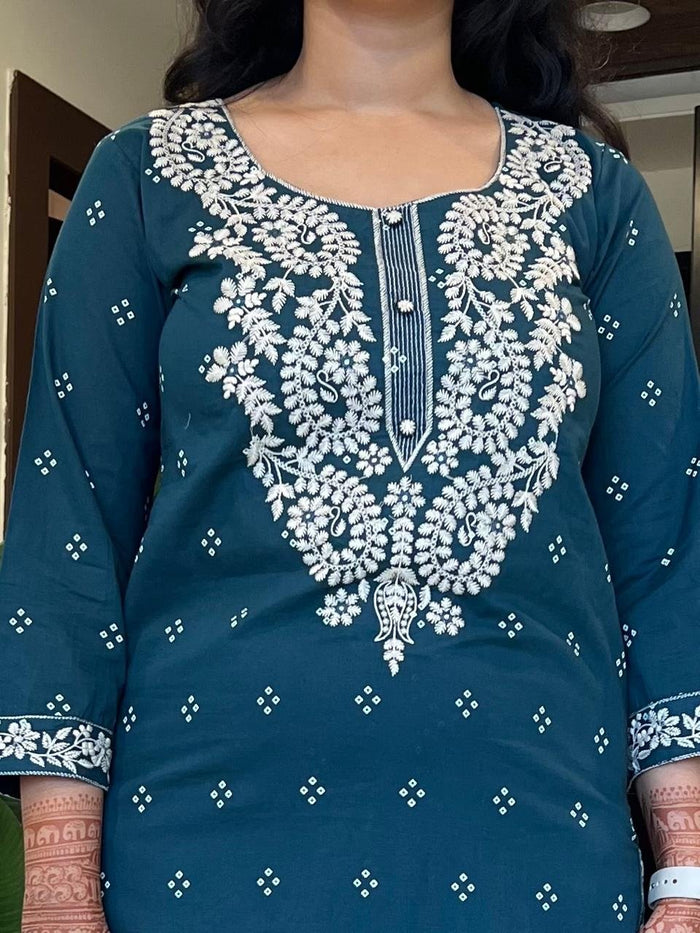 Zarna Embroidered Premium Cotton Set- Blue