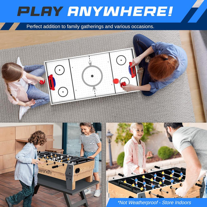 2-in-1 Air Hockey & Foosball Table, Space-Saving MDF, Fast Gameplay