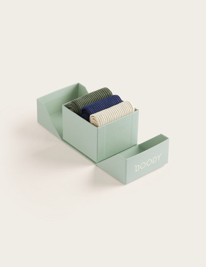 3-Pack Giftbox - Ribbed Crew Socks - Moss, Navy, Oatmeal