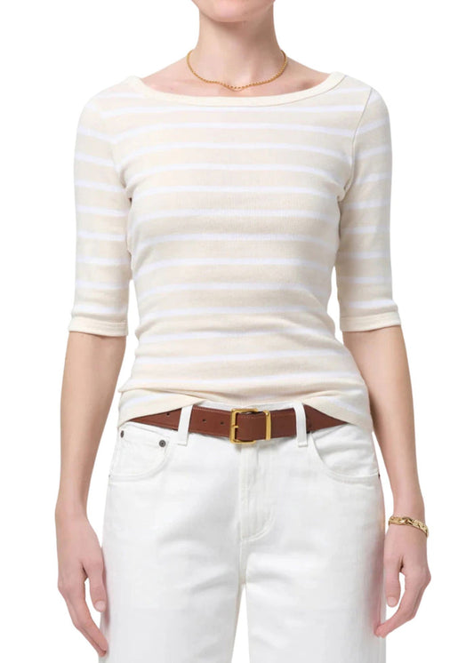 3/4 Sleeve Boat Neck Slim Tee-Tops/Blouses-Uniquities