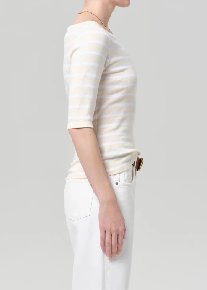 3/4 Sleeve Boat Neck Slim Tee-Tops/Blouses-Uniquities