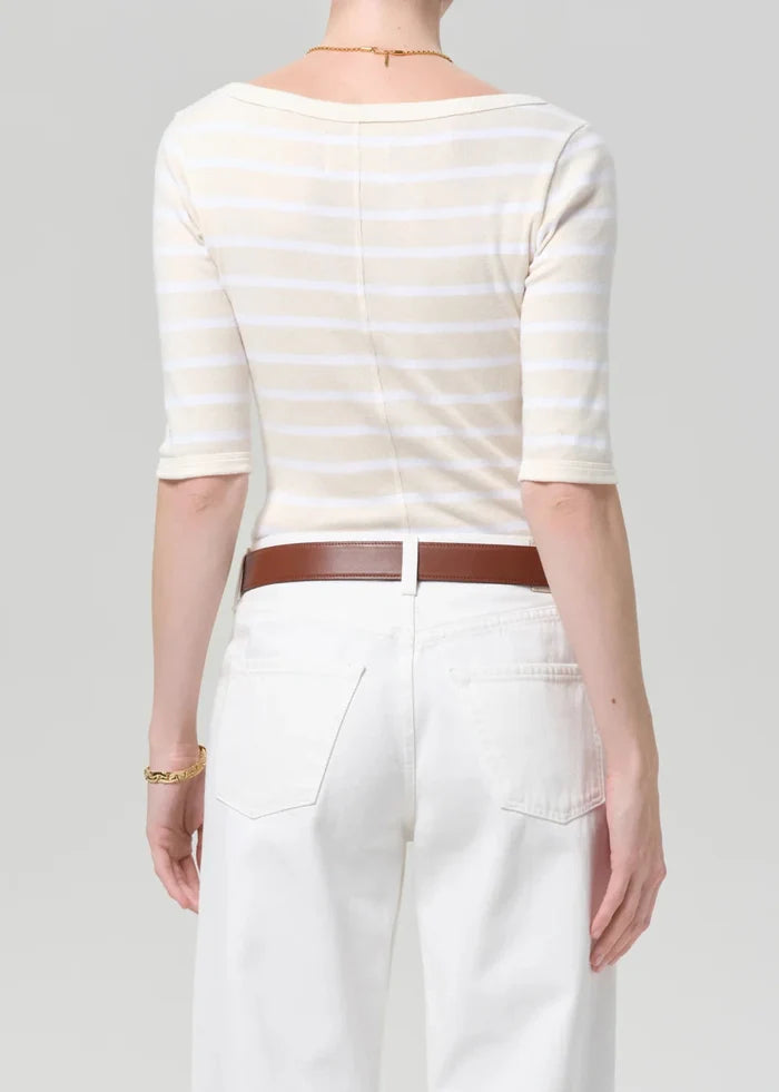3/4 Sleeve Boat Neck Slim Tee-Tops/Blouses-Uniquities