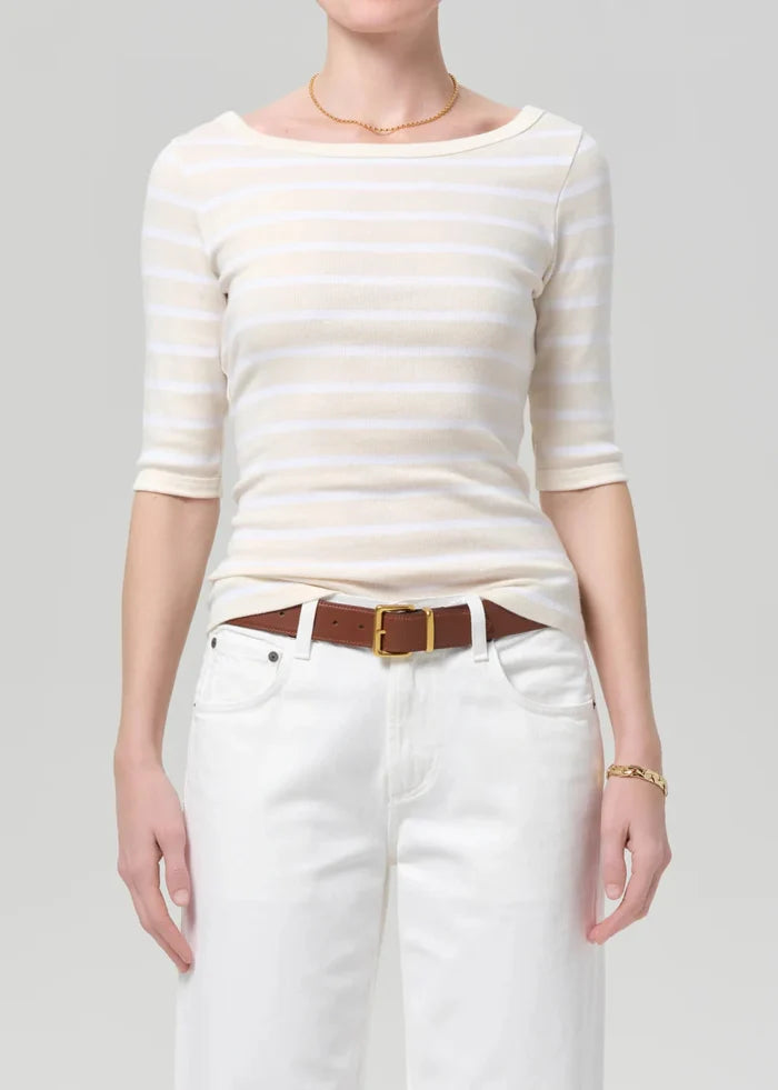 3/4 Sleeve Boat Neck Slim Tee-Tops/Blouses-Uniquities