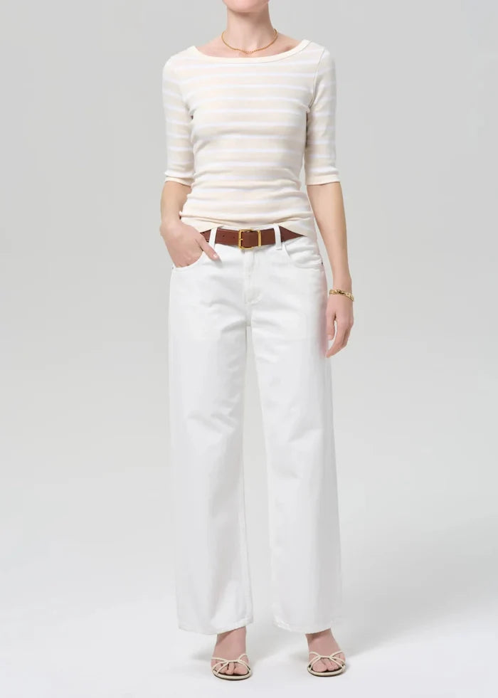 3/4 Sleeve Boat Neck Slim Tee-Tops/Blouses-Uniquities