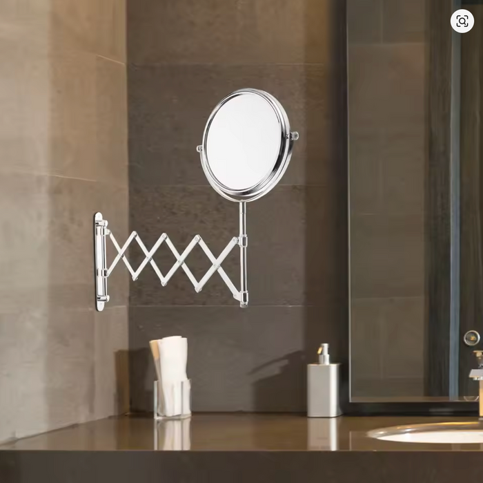 6 Inch Round Retractable Bathroom Wall Mirror Two-Sided 3X Magnifying