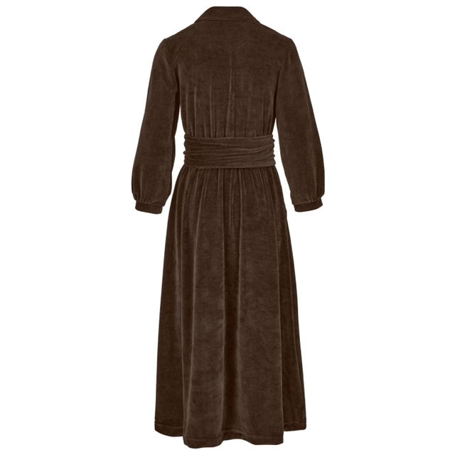 "Imogen" Stretch Velvet Midi Dress | Brown