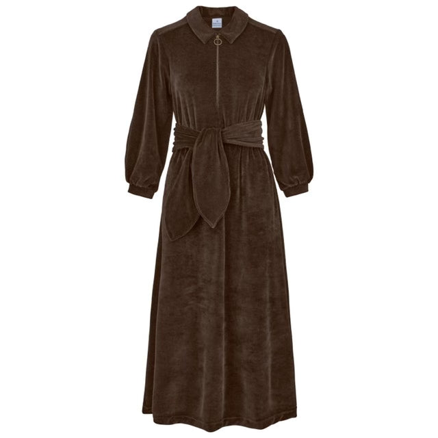 "Imogen" Stretch Velvet Midi Dress | Brown