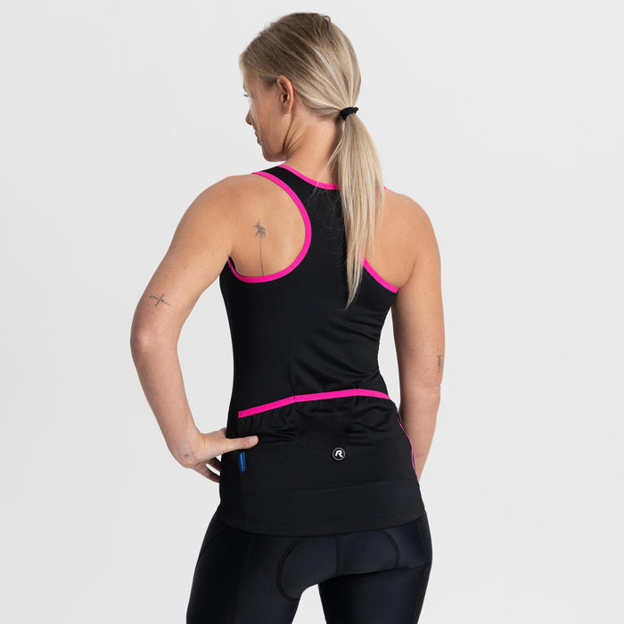 Rogelli Abbey fietsshirt dames roze korte mouw gedragen achterkant.