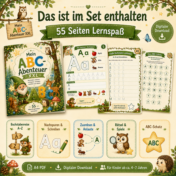 Produktübersicht vom ABC-Abenteuer XXL mit 55 Lernseiten für Vorschule, Kindergarten und Schulstart
