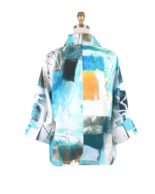 Absract-Print Button Front Jacket in Turq/Multi- 4877 - Size XS Only!