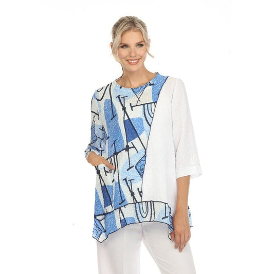Abstract Colorblock Tunic Top in Blue - 3723