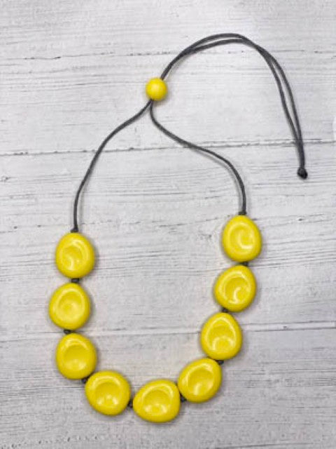 Alisha D Yellow Wood Beaded Statement Necklace Adjustable Cord