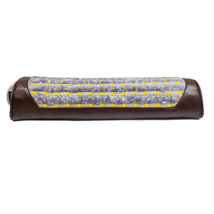Amethyst Bolster Firm - Heated InfraMat Pro® | HealthyLine featuring a firm bolster with amethyst stones encased in a sleek brown cover designed for wellness and body care recovery.