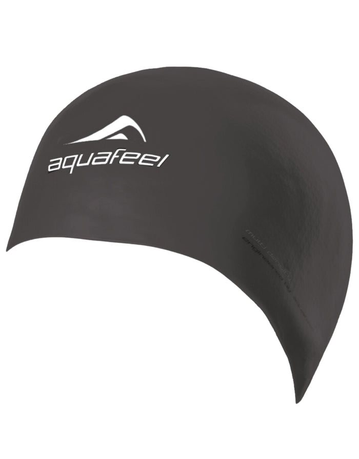Black Aquafeel Bullitt silicone adult swim cap with logo