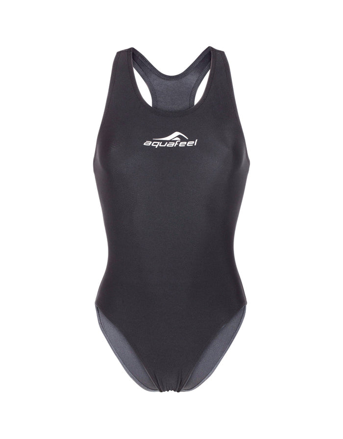 Black Aquafeel Classic Open Back Ladies Swimsuit with mesh back