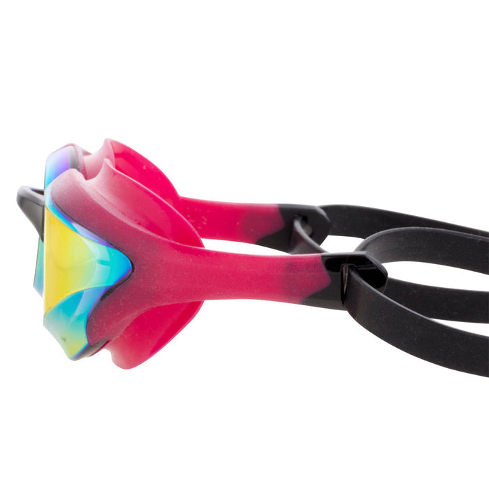 Aquafeel Leader Mirrored swim goggles in pink rainbow tie-dye with double head strap
